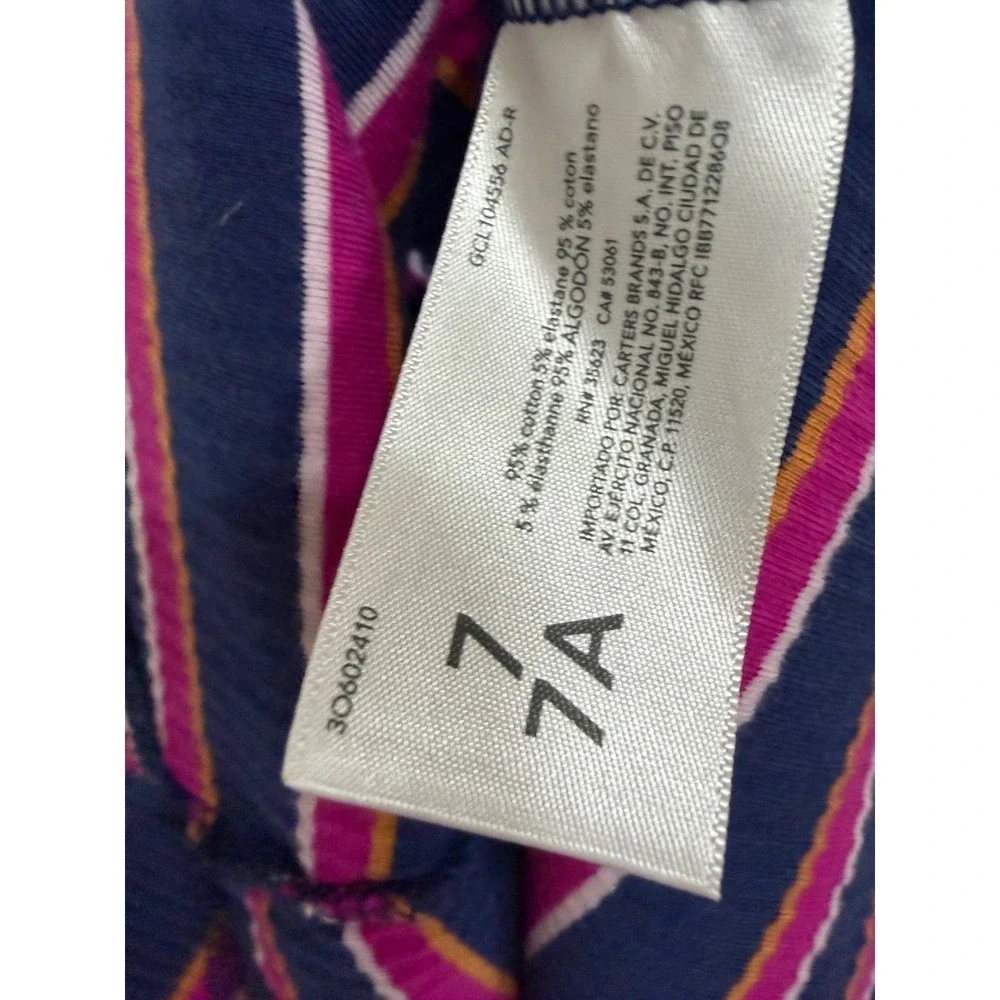 Carter's Girls Striped Dress 7 7A Blue Pink Long Sleeve Skater Knit Casual Fall